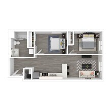Two Bedroom/One Bath 1B floor plan